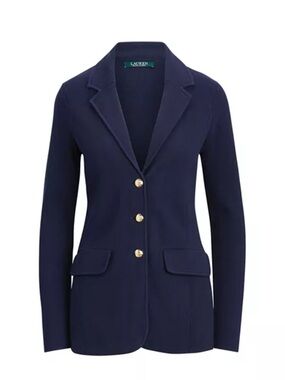 Lauren Ralph Lauren Single Breasted Sweater-Knit Blazer Navy Size Medium